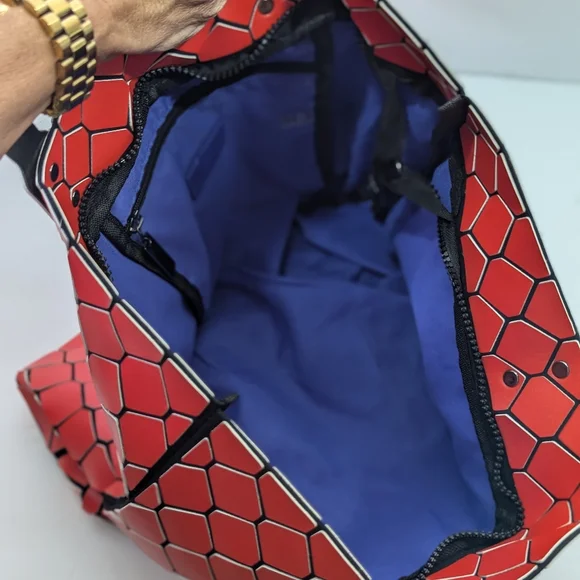 Patrizia Luca Red Geometric Faux Leather Tote Bag Modern Art Pop Chic Purse - Picture 5 of 13